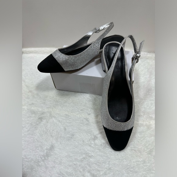 J. Crew Silver and Black Slingback Heels🤍 - Picture 9 of 10